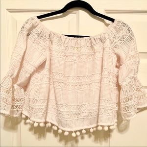 Tularosa Crop Top Lace Shirt with Pom Poms!